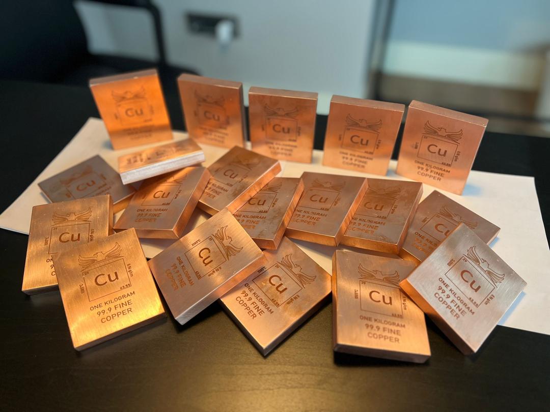 1 Kilo 99.9 Fine Copper Bar with Element Design by Falcon